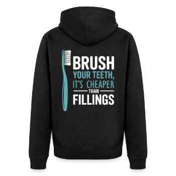 Mechanisches Lächeln Zahntechniker Kunst - Unisex Premium Bio Zip Hoodie - Schwarz - Hinten - Nico (187cm)