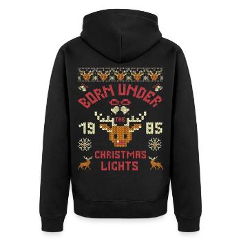 Jahrgang 1985  Geburtstag unter Weihnachtslichtern - Unisex Premium Bio Zip Hoodie - Schwarz - Hinten - Nico (187cm)