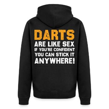 Witziges Darts Zitat Shirt - Unisex Premium Bio Zip Hoodie - Schwarz - Hinten - Nico (187cm)