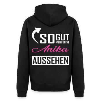 Only an Anika can look so good - Unisex Premium Organic Zip Hoodie - black - Back - Nico (187cm)
