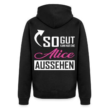 Seule une Alice peut être aussi belle - Veste à capuche bio Premium Unisexe - noir - Dos - Nico (187cm)