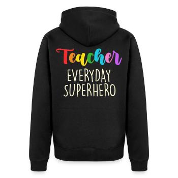 Lehrer Alltagssuperheld Design - Unisex Premium Bio Zip Hoodie - Schwarz - Hinten - Nico (187cm)