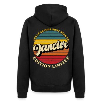 Legenden wurden im Januar geboren Jubiläum - Unisex Premium Bio Zip Hoodie - Schwarz - Hinten - Nico (187cm)