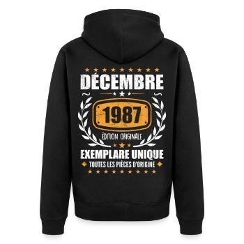 Décembre 1987 Anniversaire - Nées En Décembre 1987 - Veste à capuche bio Premium Unisexe - noir - Dos - Nico (187cm)