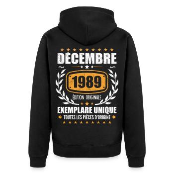 Décembre 1989 Anniversaire - Nées En Décembre 1989 - Veste à capuche bio Premium Unisexe - noir - Dos - Nico (187cm)