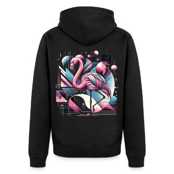 Neon Flamingo Geometrische Pop 80er - Unisex Premium Bio Zip Hoodie - Schwarz - Hinten - Nico (187cm)