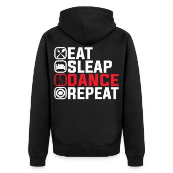 Eat Sleep Dance Repeat – Cooles Tanz Design - Unisex Premium Bio Zip Hoodie - Schwarz - Hinten - Nico (187cm)