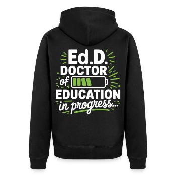 Bildungsdoktor in Arbeit - Unisex Premium Bio Zip Hoodie - Schwarz - Hinten - Nico (187cm)