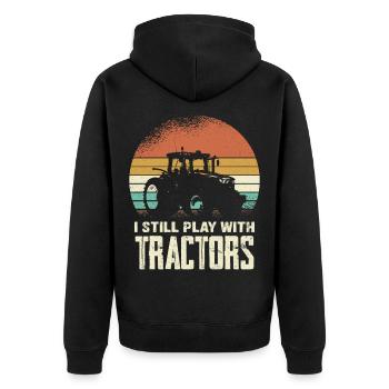 Silhouette de tracteur rétro avec police - Veste à capuche bio Premium Unisexe - noir - Dos - Nico (187cm)