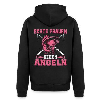 Echte Frauen Gehen Angeln  - Unisex Premium Bio Zip Hoodie - Schwarz - Hinten - Nico (187cm)