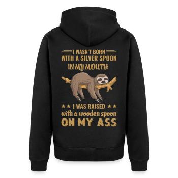 Faultier Lustiger Spruch - Unisex Premium Bio Zip Hoodie - Schwarz - Hinten - Nico (187cm)