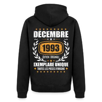 Décembre 1993 Anniversaire - Nées En Décembre 1993 - Veste à capuche bio Premium Unisexe - noir - Dos - Nico (187cm)