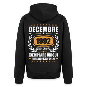 Décembre 1992 Anniversaire - Nées En Décembre 1992 - Veste à capuche bio Premium Unisexe - noir - Dos - Nico (187cm)