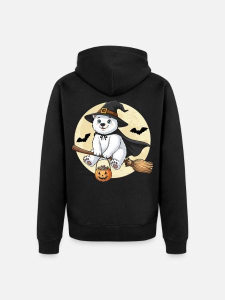 Sød Isbjørn Heks Halloween Græskar Fuldmåne - Premium økologisk unisex-hættejakke - sort