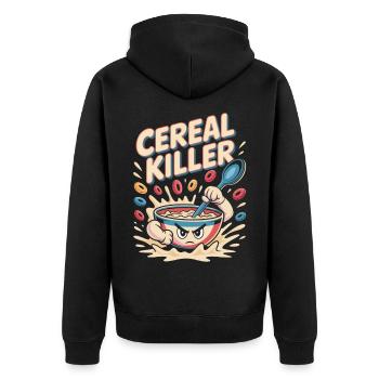 Retro Frühstück - Unisex Premium Bio Zip Hoodie - Schwarz - Hinten - Nico (187cm)