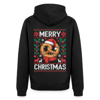 Bretzel Geschenk Weihnachten Lustig Ugly Christmas - Unisex Premium Bio Zip Hoodie - Schwarz - Hinten - Nico (187cm)