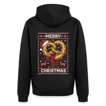 Bretzel Weihnachten - Unisex Premium Bio Zip Hoodie - Schwarz - Hinten - Nico (187cm)