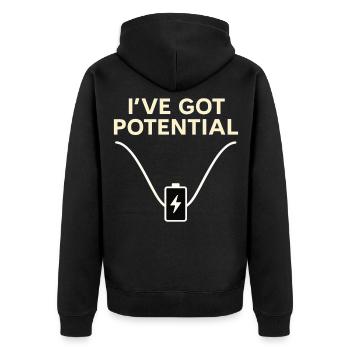I've Got Potential – Funny Energy Shirt - Unisex Premium Organic Zip Hoodie - black - Back - Nico (187cm)