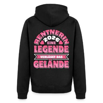 Rentnerin 2026 - Ruhestand - Pension - Unisex Premium Bio Zip Hoodie - Schwarz - Hinten - Nico (187cm)