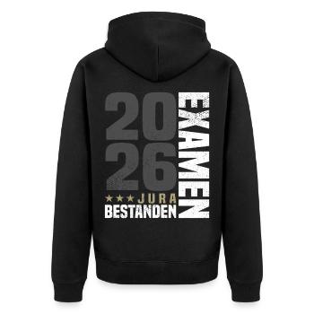 Jura Examen 2026 - Unisex Premium Bio Zip Hoodie - Schwarz - Hinten - Nico (187cm)