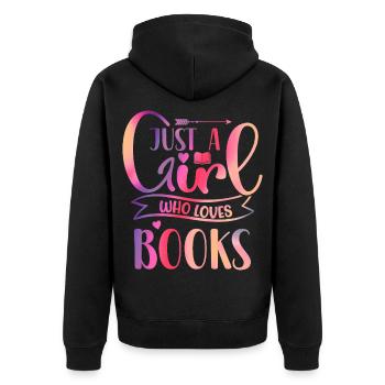 Just a girl who loves books - Unisex Premium Bio Zip Hoodie - Schwarz - Hinten - Nico (187cm)