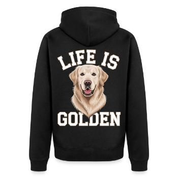 Life is Golden – Golden Retriever Motiv - Unisex Premium Bio Zip Hoodie - Schwarz - Hinten - Nico (187cm)