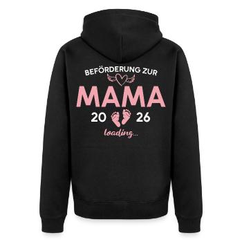 Mutter 2026 Schwangerschaftsankündigung Mama - Unisex Premium Bio Zip Hoodie - Schwarz - Hinten - Nico (187cm)