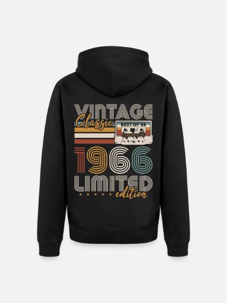 Vintage 1966 Born Birthday Gift - Unisex Premium Organic Zip Hoodie - black