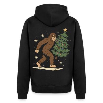 Weihnachten Bigfoot bringt den Weihnachtsbaum - Unisex Premium Bio Zip Hoodie - Schwarz - Hinten - Nico (187cm)