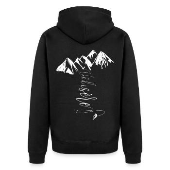 Val d'Isère Ski Espace Killy Village Haute Savoie - Unisex Premium Bio Zip Hoodie - Schwarz - Hinten - Nico (187cm)