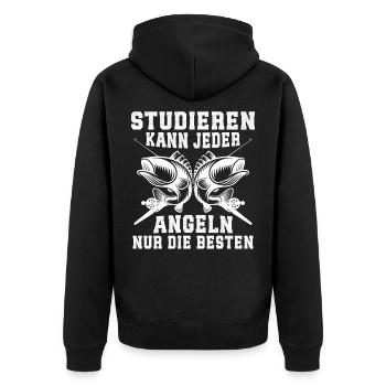 Anyone can study fishing only the best - Unisex Premium Organic Zip Hoodie - black - Back - Nico (187cm)
