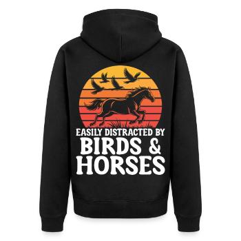 Vögel und Pferde Reiten Reiten Reiter - Unisex Premium Bio Zip Hoodie - Schwarz - Hinten - Nico (187cm)