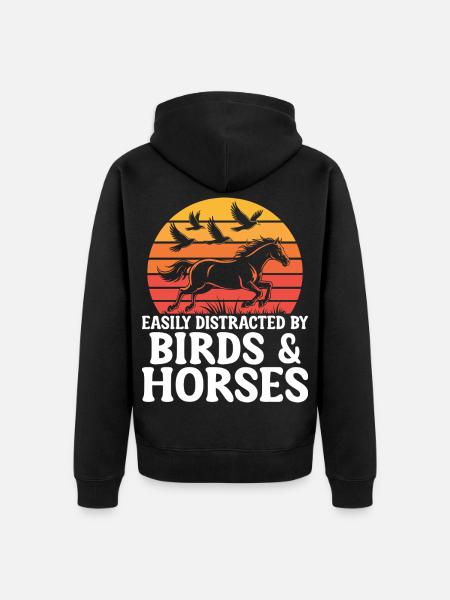 Vögel und Pferde Reiten Reiten Reiter - Unisex Premium Bio Zip Hoodie - Schwarz