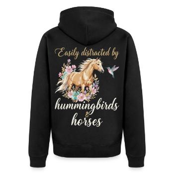 Kolibris und Pferde Reiten Reiten Reiter - Unisex Premium Bio Zip Hoodie - Schwarz - Hinten - Nico (187cm)