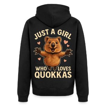 Juste une fille qui aime les quokkas - Veste à capuche bio Premium Unisexe - noir - Dos - Nico (187cm)