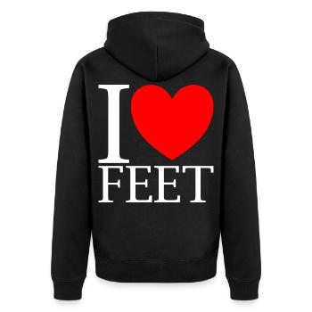Ich Liebe Füße I Love Feet - Unisex Premium Bio Zip Hoodie - Schwarz - Hinten - Nico (187cm)