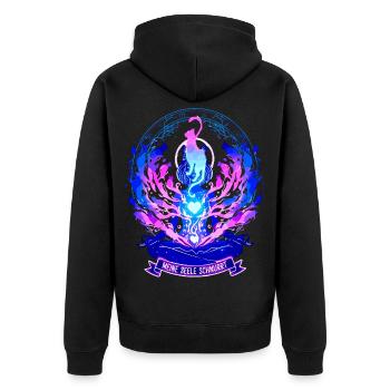 My Soul Purrs - Yoga Cat Aura Statement - Unisex Premium Organic Zip Hoodie - black - Back - Nico (187cm)