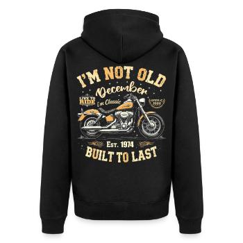I'm not old December Built in 1974 - Unisex Premium Organic Zip Hoodie - black - Back - Nico (187cm)