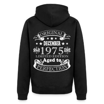 Décembre 1975 | Anniversaire 1975 Millésime Décembre - Veste à capuche bio Premium Unisexe - noir - Dos - Nico (187cm)