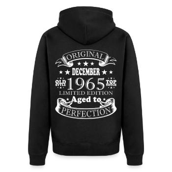 Décembre 1965 | Anniversaire 1965 Millésime Décembre - Veste à capuche bio Premium Unisexe - noir - Dos - Nico (187cm)