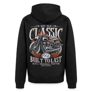 1966 Vintage Birthday Motorcycle Gift - Unisex Premium Organic Zip Hoodie - black - Back - Nico (187cm)