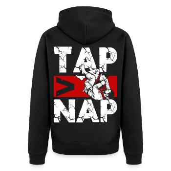 Brazilian Jiu-Jitsu BJJ Lustig - Unisex Premium Bio Zip Hoodie - Schwarz - Hinten - Nico (187cm)
