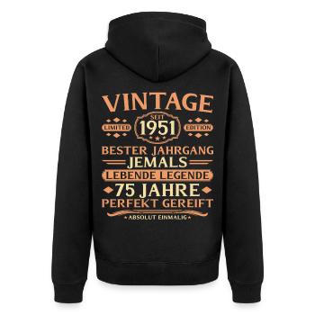 1951 Born absolutely unique 75th birthday - Unisex Premium Organic Zip Hoodie - black - Back - Nico (187cm)