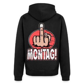 Mittelfinger Stinkefinger Montag Design used - Unisex Premium Bio Zip Hoodie - Schwarz - Hinten - Nico (187cm)