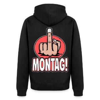 Middle Finger Stinky Finger Monday Design - Unisex Premium Organic Zip Hoodie - black - Back - Nico (187cm)