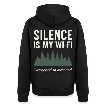 Silence is my Wi-Fi: Nature motif with trees - Unisex Premium Organic Zip Hoodie - black - Back - Nico (187cm)
