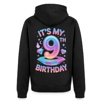 Happy 9th Birthday! - Unisex Premium Organic Zip Hoodie - black - Back - Nico (187cm)