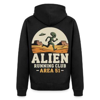Lustige Area 51 Alien UFO Laufläufer - Unisex Premium Bio Zip Hoodie - Schwarz - Hinten - Nico (187cm)