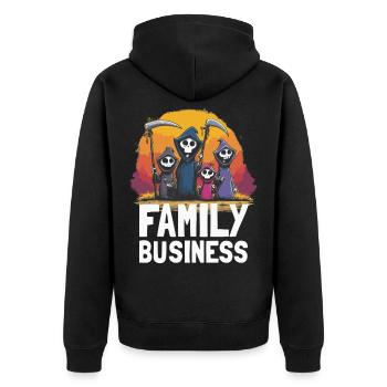 Family Business – Lustiges Sensenmann Familienmoti - Unisex Premium Bio Zip Hoodie - Schwarz - Hinten - Nico (187cm)