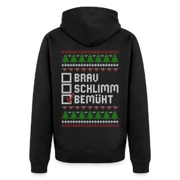 Bien | mauvais | Müht - design de Noël laid - Veste à capuche bio Premium Unisexe - noir - Dos - Nico (187cm)